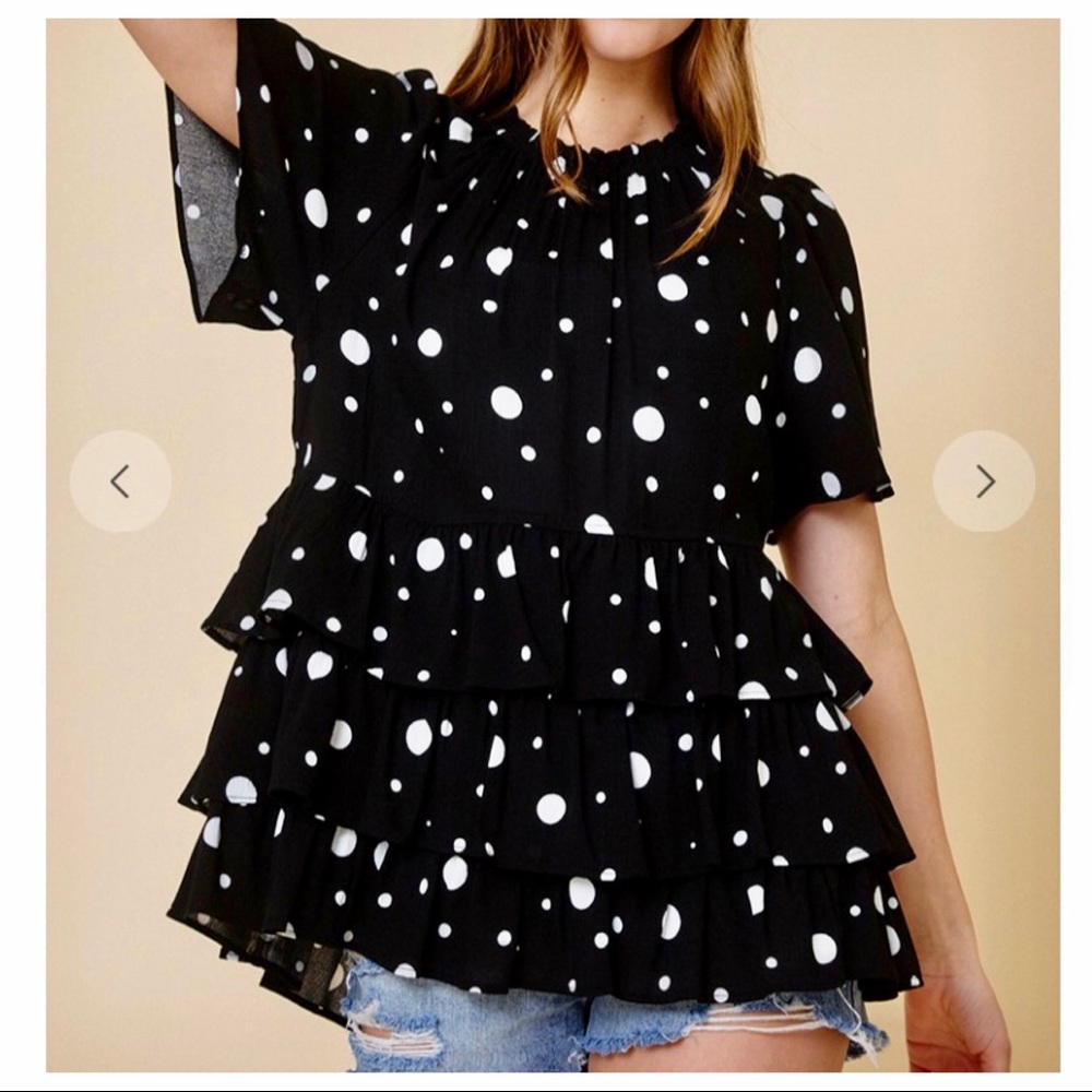 Boho chic tiered tunic top 
Spotty check print - Picture 3 of 4